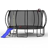 Lyromix 16FT Trampoline with Slide for Kids and Adults, Outdoor Trampolines with Curved Poles, Pumpkin Backyard Trampoline with Slide, Capacity for 5-7 Kids and Adults