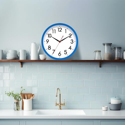Image of AKCISOT Wall Clock 10 Inch Silent Non-Ticking Modern Clocks Battery Operated - Analog Classic for Office, Home, Bathroom, Kitchen, Bedroom, School, Living Room(Blue)