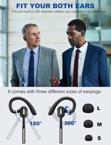 Bluetooth Headset with microphone, Wireless Bluetooth Earpiece for work | 72H Playtime, 500mAh Charging Case, Mute Button for Work, Trucker, Office, Driving, Cell Phone - image 5
