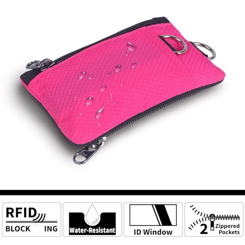 Image of TATAANTY RFID Blocking Wallet, Minimalist Wallet for Men, Small Wallet for Women with Lanyard Keychain, ID Holder Zipper for Cards, Coins, Travel, Water-resistant, Pink, Casual