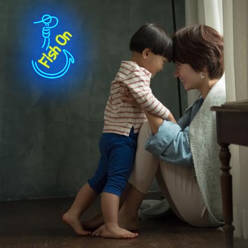 Image of Fish On Neon Sign for wall decor, Fishing Hook Neon light sign, Go Fishing Led sign for Man Cave,Fishing Neon light with Dimmable Switch for Fishing Shop, Living Room,Yacht Decor