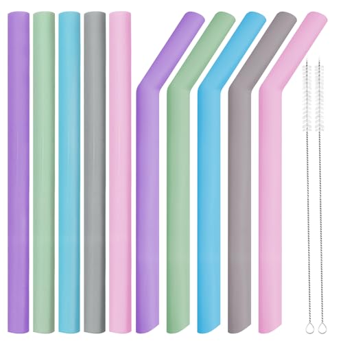 KMFYMPT - Pajitas Reutilizables - Pack de 20 - Pajitas de Silicona Alimentaria sin BPA - Cañitas Reutilizables - con 2 Cepillo de Limpieza - Suaves y Flexibles - Aptas para Lavavajillas (8mm x 25cm)
