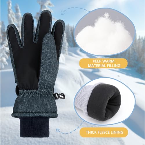 Image of Duoyeree Kids Waterproof Ski Gloves Warm 5-Fingered Winter Accessories for Boys & Girls Aged 4-13.
