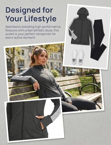 Wayleb Damen Laufjacke Sportjacke Langarm Trainingsjacke Kapuzenjacke Sweatjacke Atmungsaktive mit Daumenloch und Tasche Für Laufen Yoga Fitness Schwarz M