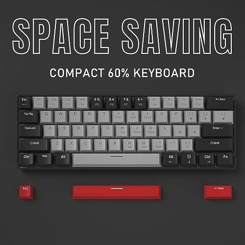 60 Percent Mechanical Gaming Keyboard, Black&Gray Mixed Color Keycaps Gaming Keyboard With Blue Switches, Detachable Type-C Cable Mini Keyboard With Powder Blue Light For Windows/Mac/Pc/Laptop #TOP2