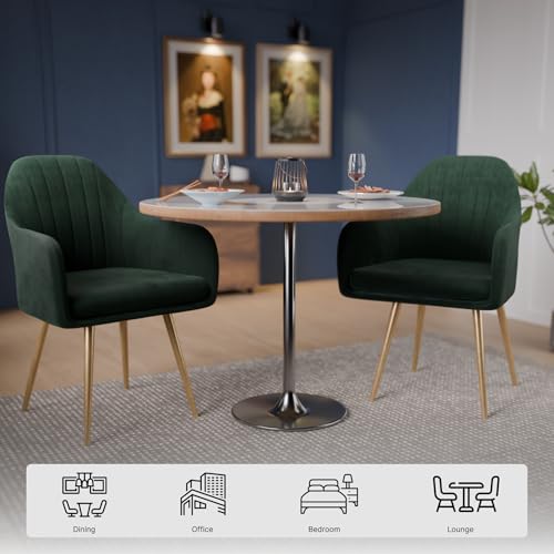 Image of Milano Velvet Comfort Dining Chair with Deep Cushion Seating, Strong Wooden Frame & Metal Support Legs for Dining, Living Room, Bedroom, Balcony & Office (Forest Green)