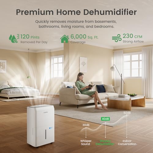 Waykar 120 Pint Dehumidifier for Large Spaces - Quiet and Energy Efficient