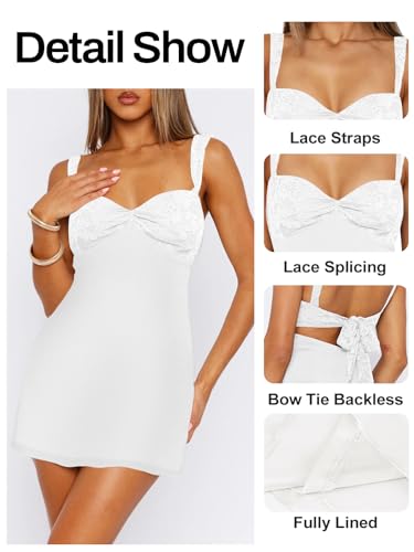 Image of Women's Summer Mini Dresses Sleeveless Sexy Square Neck Lace Splicing Cocktail Party Straps Bodycon Dress