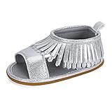 ESTAMICO Baby Infant Girls Tassel Summer Prewalker Sandals, Silver 6-12 Months