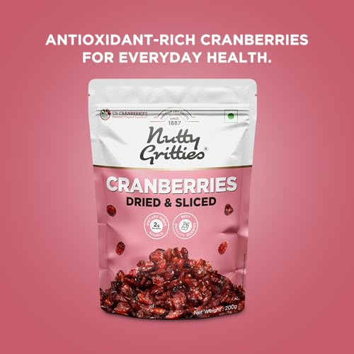 Image of Nutty Gritties Dried US Cranberries 200g | Cranberry, Healthy Snack for kids and adults | Resealable Pouch