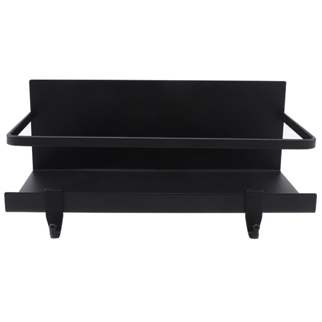 półka na przyprawy, Oszczędność miejsca w małej kuchni Mocna półka z 2 zdejmowanymi haczykami Organizer na przyprawy(Black)