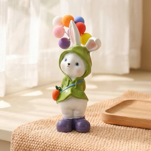 Figurine lapin mini ornement résine bleu avec carotte décorative - 8