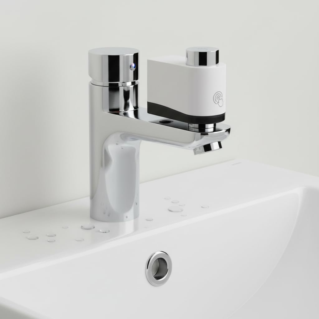 Sensore automatico per rubinetto, dispositivo di risparmio idrico, rilevamento del movimento a infrarossi, con sensori laterali inferiori, impermeabilità IPX6, filettatura interna 19-24 mm (nero +