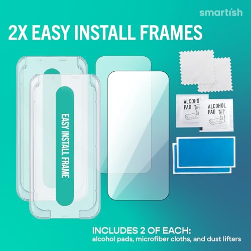 Image of Smartish iPhone 17 Pro Screen Protector - 2-Pack Tempered Glass Screen Protectors - Tuff Sheet - 9H Easy Install Frame [Scratch Resistant] Case-Friendly- Dynamic Island for Apple iPhone 17 Pro