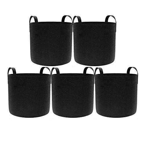 Ann Bully 5 Gallon Grow Pot Grow Bags with Handles Fabric Pots Plant Containers 5-Pack Duty Thickened Nonwoven Gardening pots, planters & Accessories Planting Bags Indoor & Outdoor Black