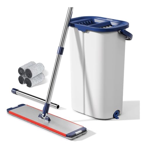 Uxsjakjsd Juego de Trapeadores y Cubo con Escurridor para el Hogar, Trapeadores de Aluminio Resistentes para Limpiar Pisos, Limpiador de con 4 Estropajos de Microfibra.