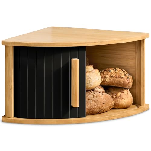 Praknu Boîte à Pain d’Angle en Bois avec Porte Coulissante – Gain de...