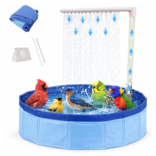 Enochainchin Automatic Bird Bath Shower Portable Bird Bathtup for Outside & Parrot Bathtub with Water Fountain & Pump for Parakeet Parrot Pool with Shower and Water Circulator Automatic Bird Bath