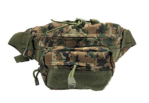 Taktische Militär Bauchtasche / Hüfttasche mit 2-Fächern - Farbe: Wald Grün-Braun (Kachel Tarnung) - für z.B. Dokumente, Kompaktkamera, Stift,