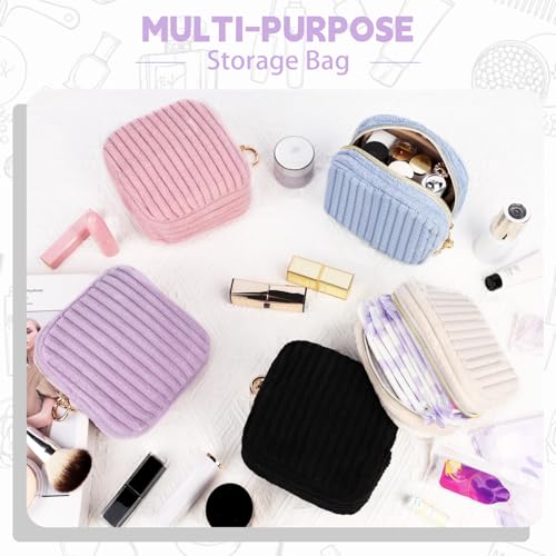 Image of Period Bag for Teen Girls, Corduroy Sanitary Napkin Storage Bag, Fluffy Menstrual Pad PouchTampon Holder for Purse (Blue)