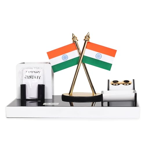 Image of DESKDOCK Acrylic Pen stand For Office Table Stylish Multipurpose Desk Organizer (With Two Special Pen & Flag)