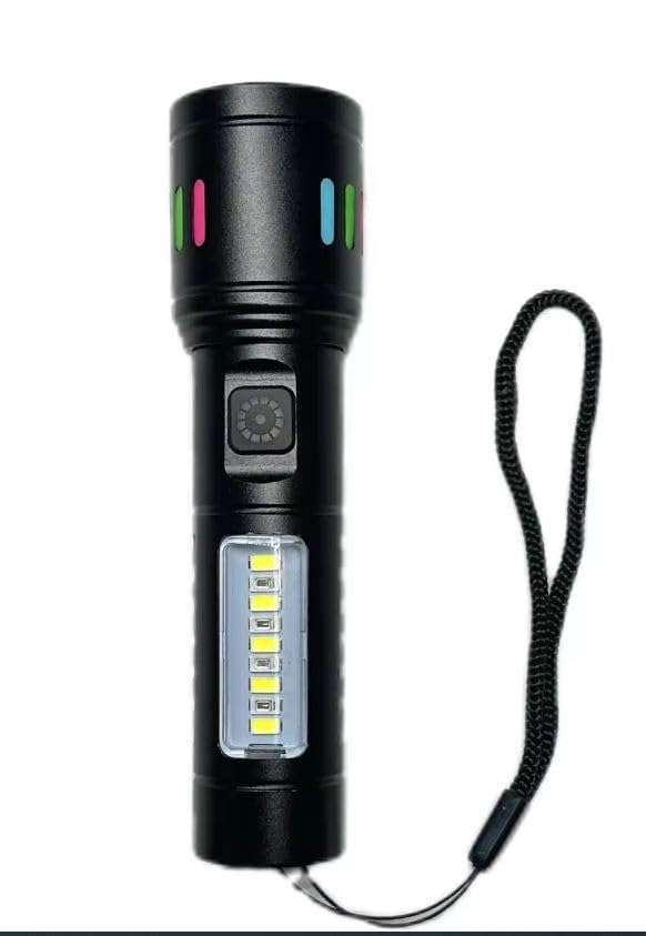 Image of Sarjak Rechargeable Aluminum Alloy Flashlight - Black | with Three Level Lights Adjustments | Durable and Waterproof Torch Light for Camping, Hiking and Outdoors | Compact & Portable LED Torch