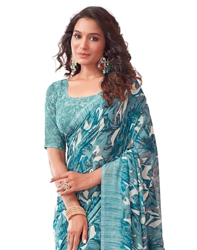 SIRIL Women's Floral Printed Georgette Saree with Unstitched Blou...