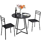VECELO 3 Piece Kitchen Dining Room Set, Wood Round Table for Breakfast Nook Small Space, Dinette...