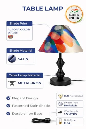 Image of tu casa Modern Table Lamp with Aurora Waves Satin Shade | Metal Iron Base Decorative lamp for Living Room| Decorative Lighting for Living Room, Study & Home Decor, Designer Table Lamp for Gifting