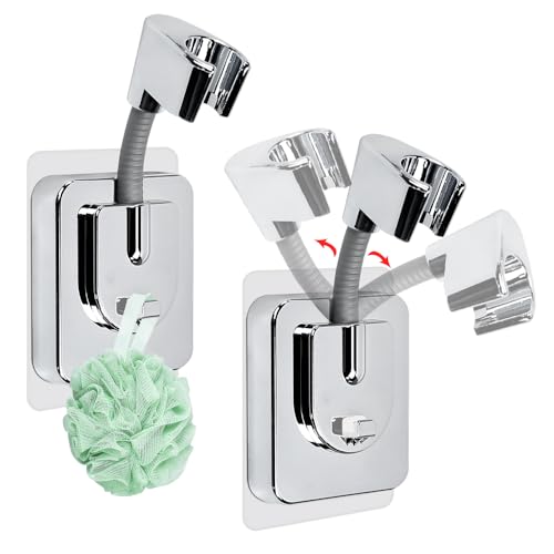 Fuhesgu 2PCS Support de Pommeau de Douche sans Perçage, Réglable Support Pommeau de Douche, Adhésif Puissant, Supports Pommeaux de Douches Mural Porte Pommeaux de Douches pour Salle de Bain