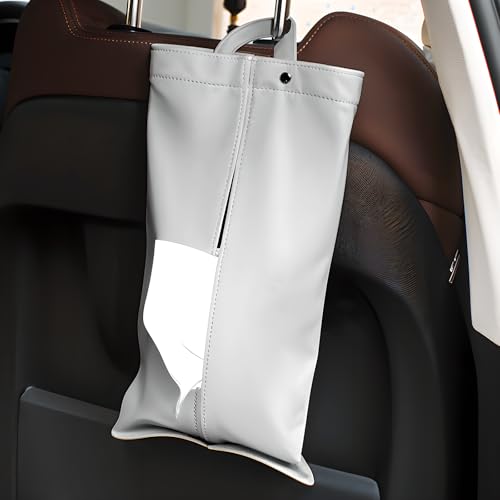 ティッシュケース 吊り下げ 壁掛け 車 PUレザー 可愛い シンプル おしゃれ ティッシュカバー ティッシュ箱 壁掛け マスク ザー キッチンペーパー おしり拭き 多用途 ケース アクセサリー (グレー)