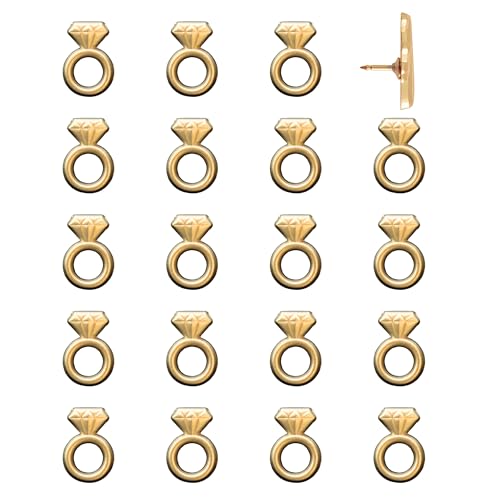 Image of Engagement Ring Push Pins - Gold Diamond Ring Map Pins for Cork Boards, Maps, or Lapel Use - Designed in USA - Set of 20