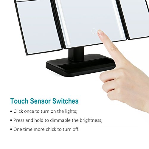 Solofish illuminato trucco specchio Tri-Fold