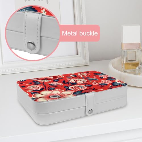 Boîte de rangement compacte motif fleurs rouges, cadeau idéal - 7