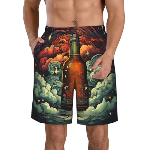 Men's Swim Trunks Beer Quick Dry Board Shorts Mens Bathing Suit Beach Swimwear with Pockets