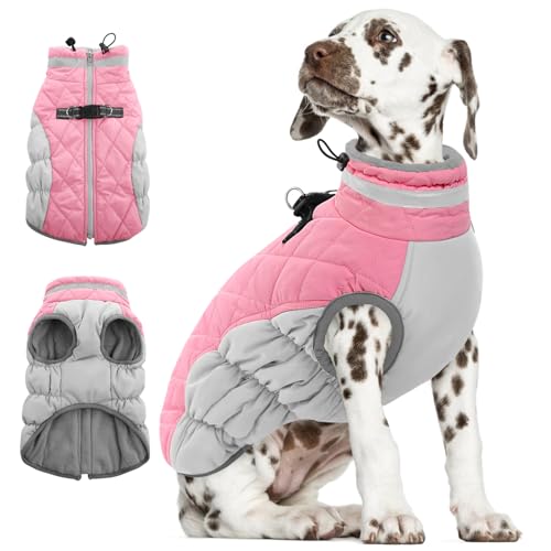 Image of AOFITEE Dog Coat, Warm Dog Jackets for Small Dogs, Dogs Winter Coat with Harness Built in, Reflective Pet Winter Jacket, Waterproof Windproof Puppy Puffer Jacket Fleece Vest, Pink XS