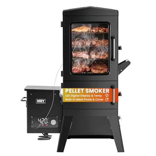 Vertical Electric Pellet Smoker with Waterproof Cover & Meat Probe, 4-Rack Digital BBQ Electric Smokers, 616 Sq.in, LED Temperature Control, Ribs, Brisket, Chicken