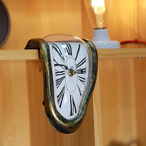 FAREVER Melting Clock, Salvador Dali Watch Melted Clock for Decorative Home Office Shelf Desk Table Funny Creative Gift,Rome Antique Gold