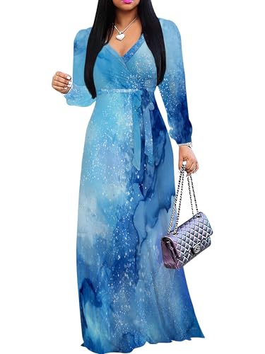 Image of SUZONANA Plus Size Dresses for Women Floral Print Maxi Dress Flowy 3 /4 Sleeve with Belt