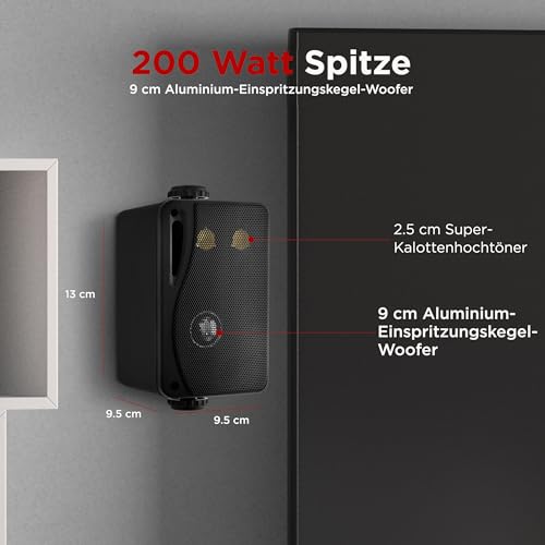 Pyle Aussenlautsprecher 3.5\ Schwarz – 200W Wandlautsprecher wetterfest für Außenbereich Marinegeeignet Indoor & Outdoor Kompakte Bauweise Ideal für Terrasse Garten Boot