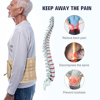 6xigouma Decompression Back Belt with Electric Inflatable Pump -Lumbar Support Belt for Lower Back Pain Relief, Air Traction Device Fits Waist Size 29-49 Inches，(Beige)