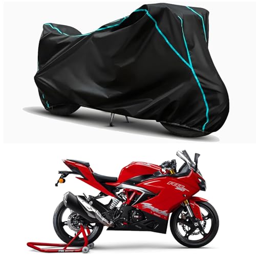 Image of Waterproof Bike Body Cover Compatible for | TVS Apache RR 310 | Taffeta Fabric, Sky Piping Design, Bottom Elastic Fit | Dustproof, Sun UV & Rain Protection for All Weather.