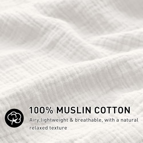 Image of EMME Cream White Muslin Duvet Cover Queen Size, 100% Cotton Soft Gauze Bedding Set with 2 Pillowcases, Breathable Lightweight All Season Comforter Cover with Zipper & Corner Ties, 90 inchx90 inch