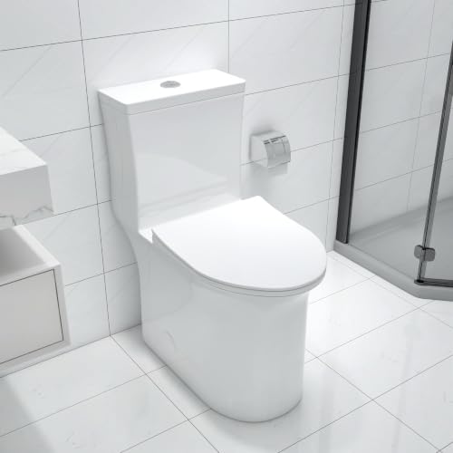 Image of One Piece Tall Toilet, 18.5-Inch Bowl, Dual Flush, White