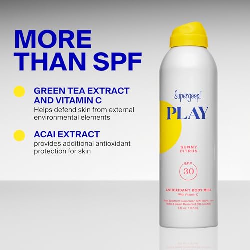 Image of Supergoop! PLAY SPF 30 Antioxidant Body Mist w /Vitamin C -Broad Spectrum Sunscreen Spray - Great for Active Days