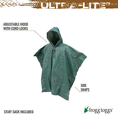 Frogg Toggs Men's Standard Ultra-Lite2 Waterproof Breathable Poncho, Dark Green, One Size #TOP1