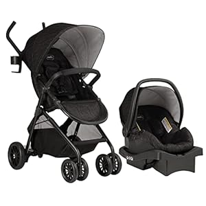 Evenflo Sibby Travel System, Stroller, Car Seat, Ride-Along Board, Oversized Storage Basket, 3-Panel Canopy, Multiple-Position Recline, Easy to Fold and Store, Materials, Charcoal