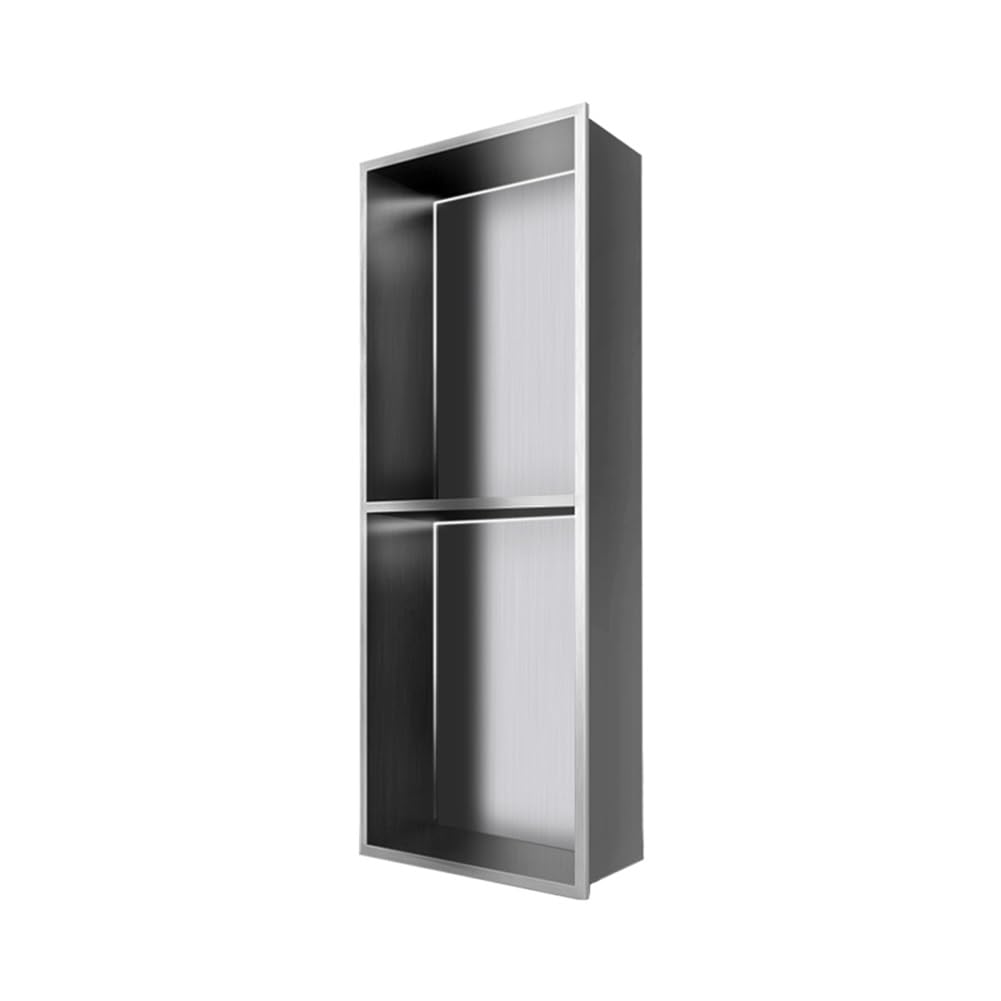 QUSYZD Shower Niche, Wall-Inserted Stainless Steel Shower Caddy No Tile Needed, Waterproof Recessed Storage Organizer Shelf for Bathroom,Grey-70x28x12.5cm