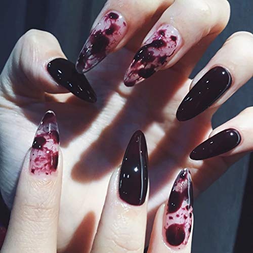 Yean Long Press On Nails Red Glossy Acrylic Fake Nails Artificial False Nail for Women and Girls (Pack of 24)