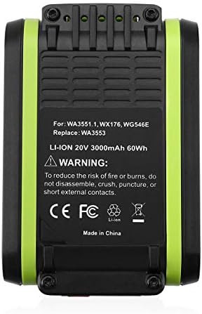 Upgraded 3000mAh 20V Lithium-Ion Replacement Battery Fit for Worx 20V Power Tools WX523 WX390 WX693.9 WX366.5 WG329E WG259E WG629E WG546E